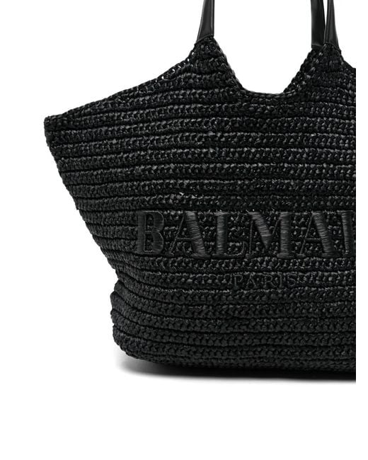 Balmain Black Logo-Embroidered Woven Shoulder Bag