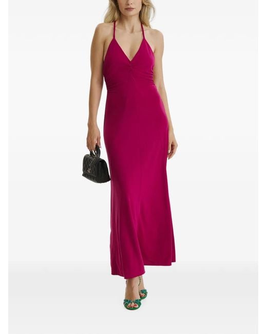 CuAnna Purple Ruched Halterneck Dress