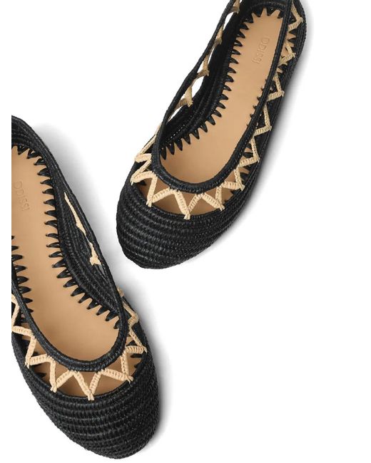 Odissi Black Zig-Zag Raffia Ballet Flats