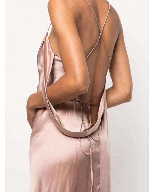 Michelle Mason Pink Silk Wrap Floor-Length Gown