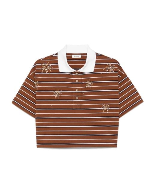 Sandro ストライプ ポロシャツ Brown