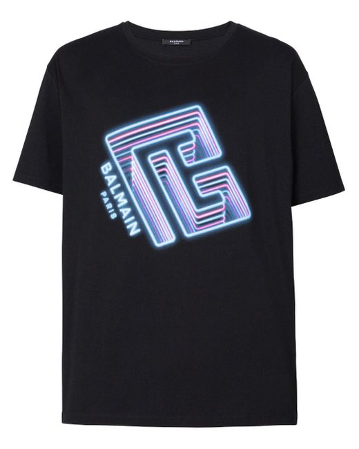 Balmain Neon logo T-shirt in Black für Herren