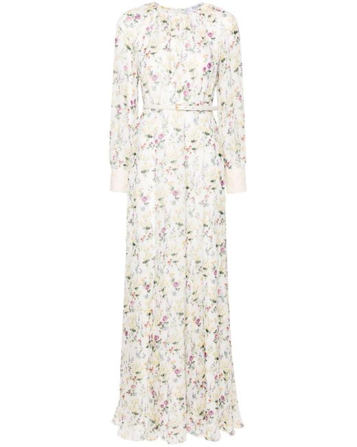 Max Mara White Floral-print Silk Maxi Dress