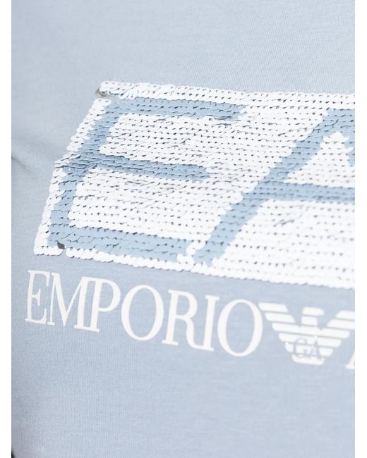 EA7 Blue Sequin-Logo T-Shirt