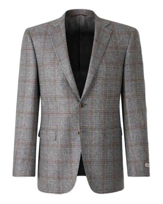 Canali Gray Checked Single-Breasted Blazer for men