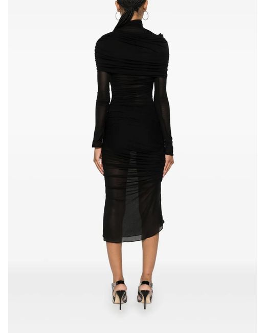 Mugler Black Sheer Ruched Dress