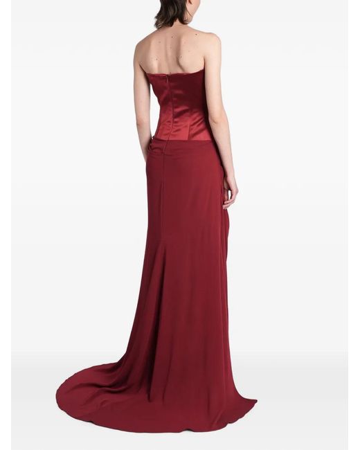 Alex Perry Red Strapless Draped Maxi Dress