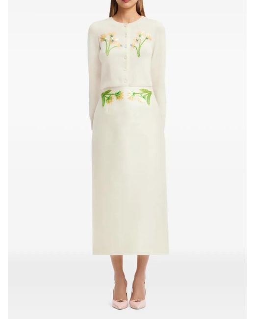 LEO LIN Natural Quinn Wildflower-Embellished Midi Skirt