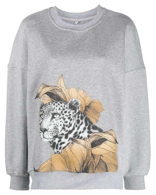 Ioana Ciolacu Gray Graphic-Print Crew-Neck Sweashirt