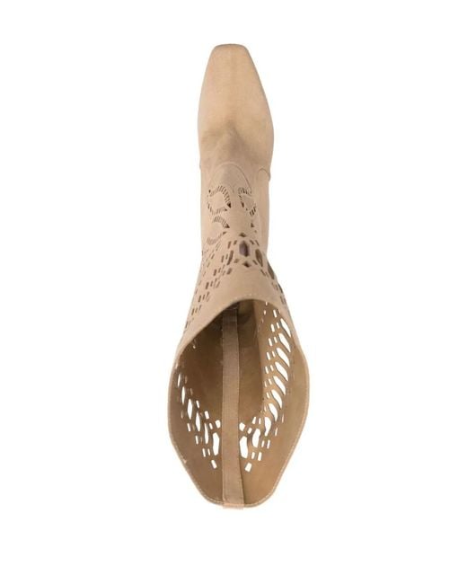 Alberta Ferretti Natural 90Mm Perforated Suede Ankle Boots