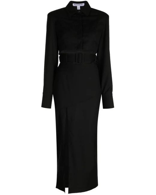 Matériel Black Cut Out-Detail Belted Wool Dress