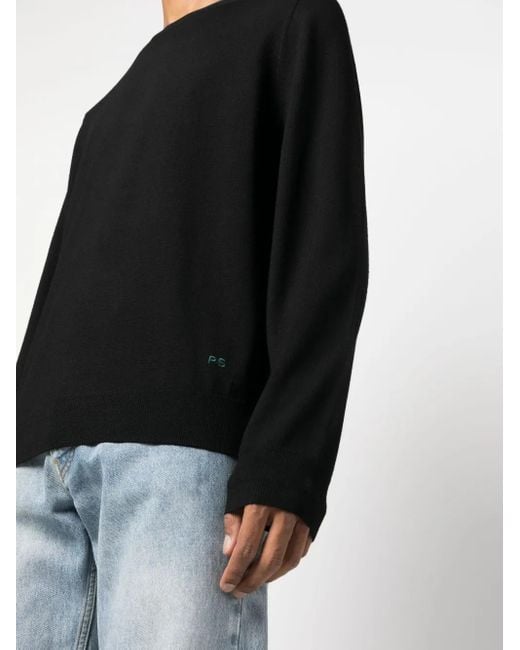 Paul Smith Black Logo-Embroidered Merino Jumper for men