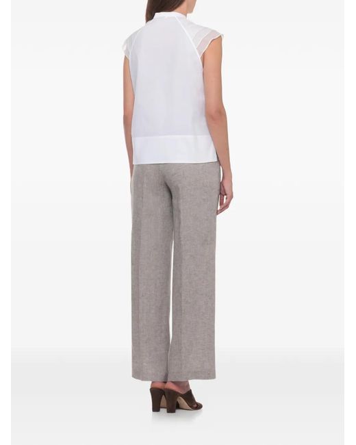 Peserico White Sheer-Panel Cap-Sleeve Shirt