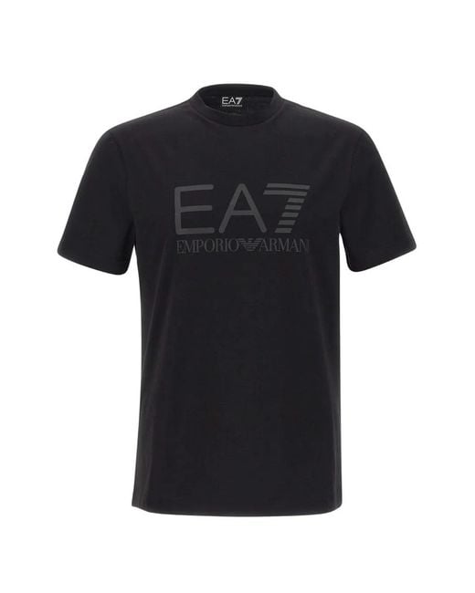 EA7 Black Logo Print Crew Neck T-Shirt for men