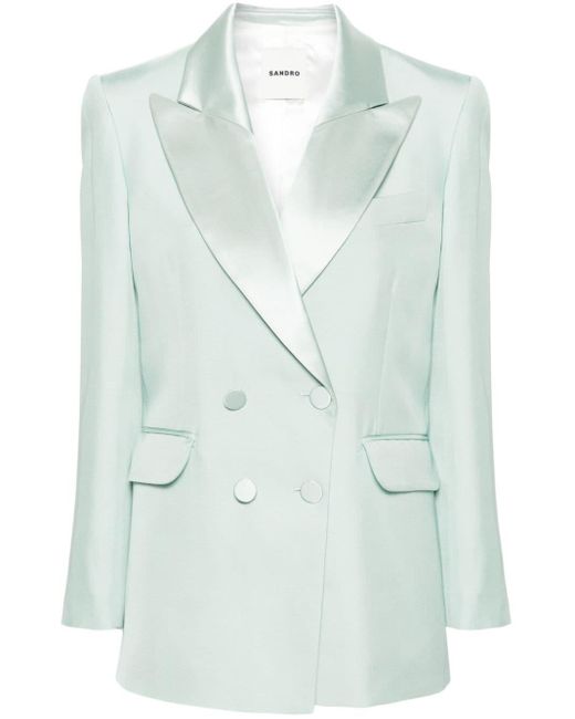 Sandro Green Double-breasted Twill-weave Blazer