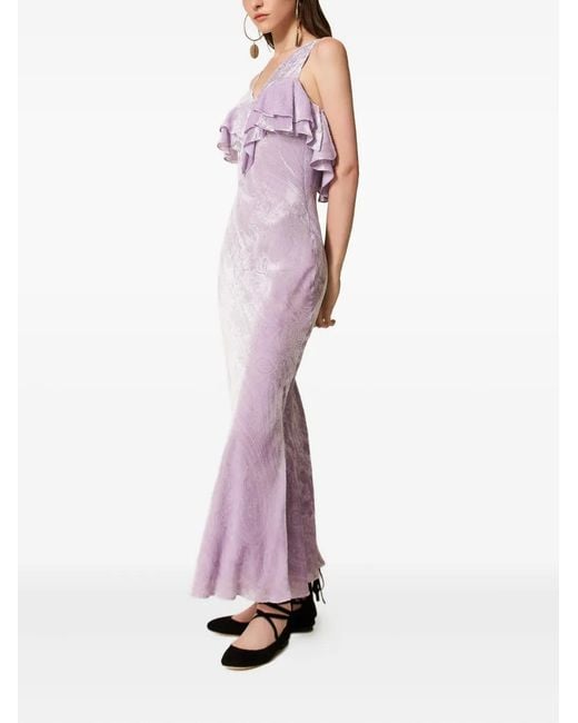 Twinset Purple Ruffled Velvet Maxi Dress