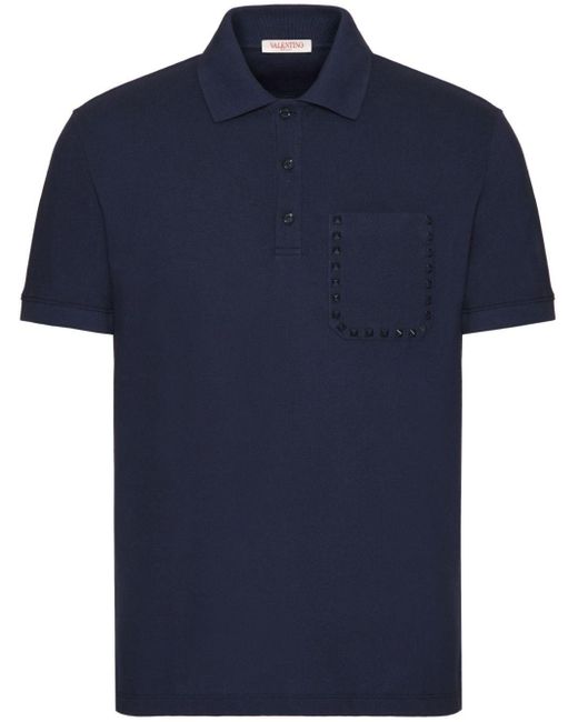 Valentino Garavani Blue Rockstud Untitled Piqué Polo Shirt for men