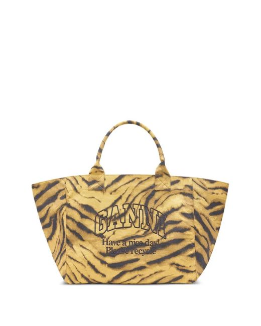 Ganni Metallic Recycled Cotton Xxl Tote Bag
