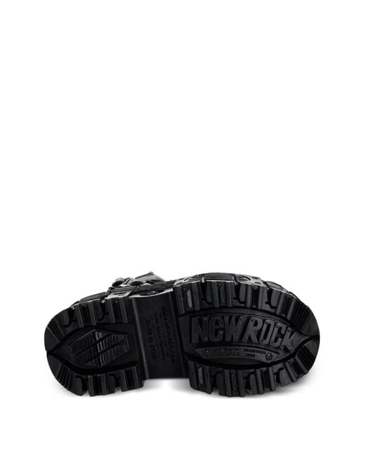New Rock Black Buckle-Fastening Platform Sandals