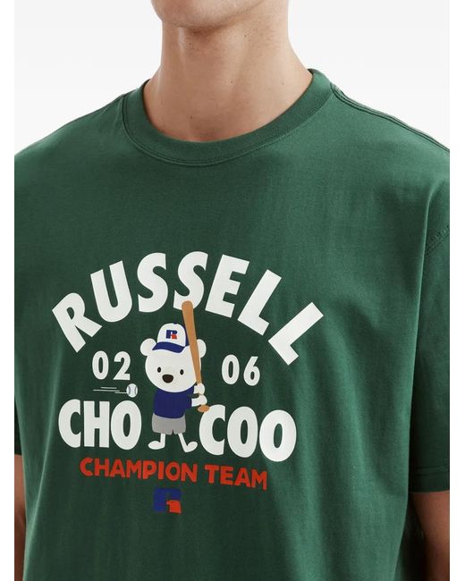 Chocoolate Green Bear-Print Cotton T-Shirt for men