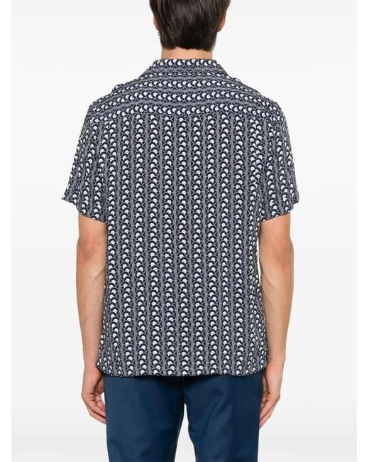 Fursac Blue Geometric-Print Shirt for men