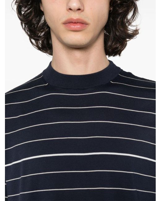 Eleventy Blue Striped Knitted T-shirt for men