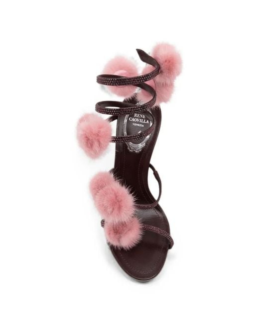 Rene Caovilla Pink Rosalia Pompom-Embellished Sandals