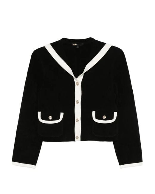 Maje Black Cardigan mit Kontrastbesatz