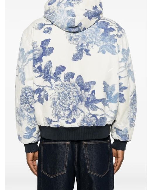 R13 Blue Floral-Print Hooded Jacket for men