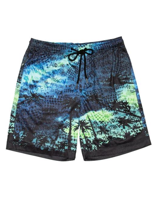 Ksubi Blue Tropical-print Deck Shorts for men