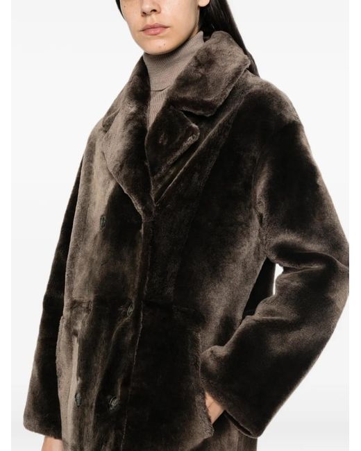 Yves Salomon Brown Double-Breasted Shearling Coat