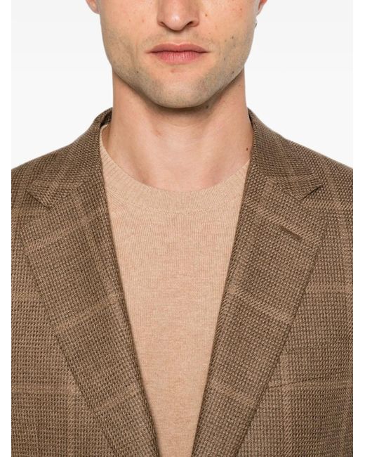 Canali Brown Check-Pattern Single-Breasted Jacket for men
