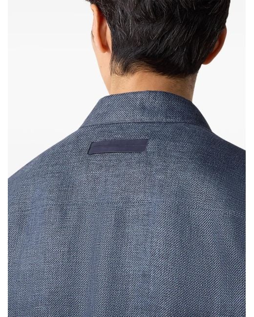 Zegna Blue Refined Regular Fit Shirt With Button Closure And Rounded Hem for men