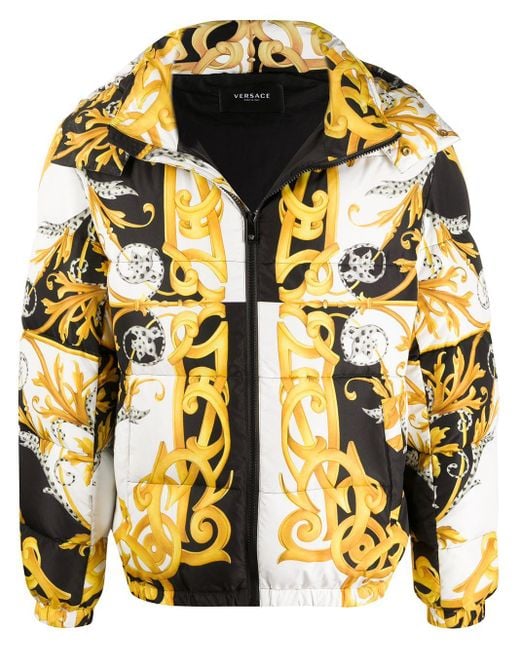 Versace Yellow Baroque Print Puffer Jacket for men
