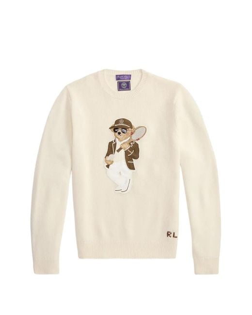 Ralph Lauren White Polo Bear Patch Sweater for men