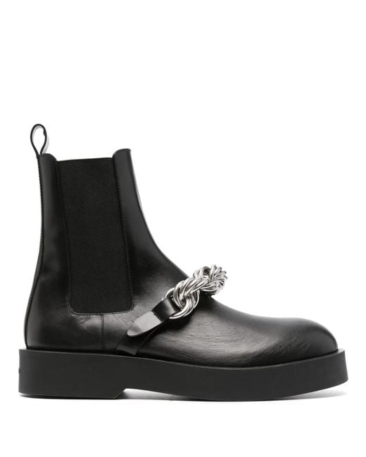 Jil Sander Black Chain-Link Leather Chelsea Boots for men