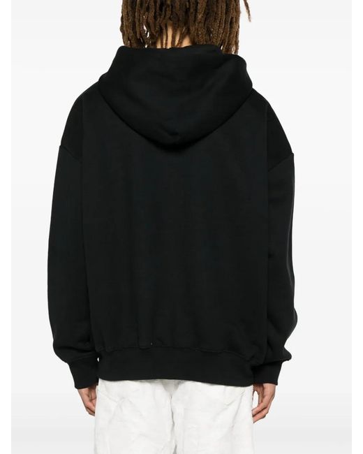 Purple Brand Black Logo-Print Cotton Hoodie for men