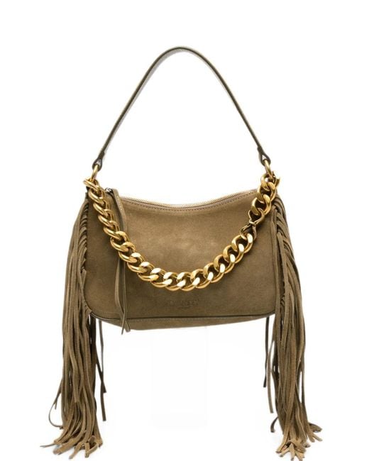 Twinset Metallic Fringe-Trim Suede Tote Bag
