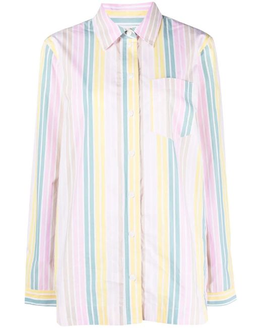 Ganni White Striped Organic Cotton Shirt