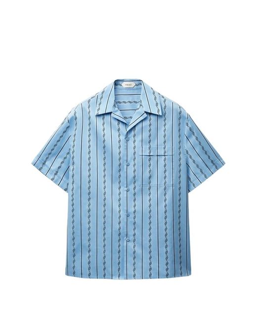 Versace Blue Jacquard Cotton-Silk Regular Shirt for men