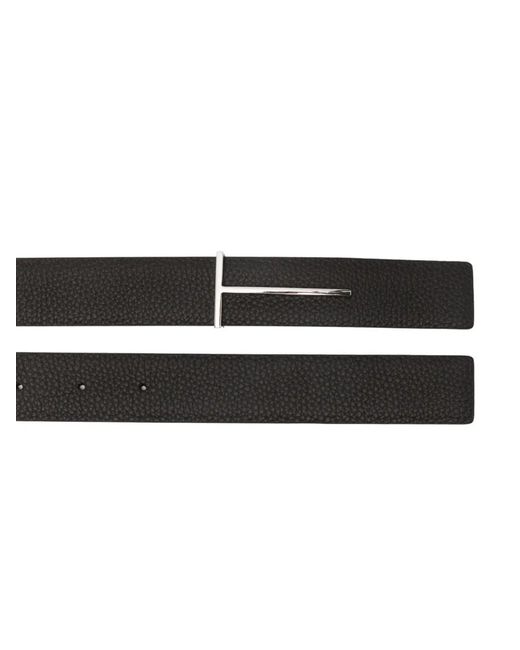 Tom Ford Black T-Bar Leather Belt for men