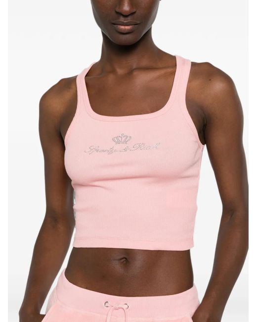Sporty & Rich Pink Juicy Rhinestone-Embellished Cropped Tank Top