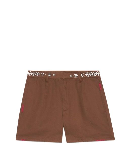 Ottod'Ame Brown Embroidered-Waistband Shorts