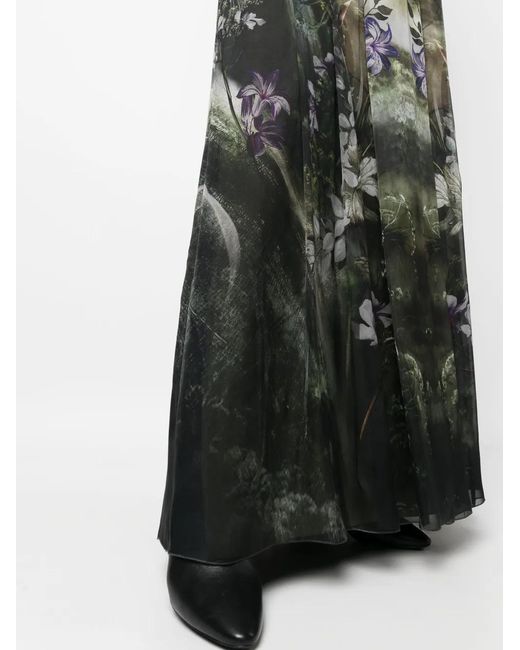 Alberta Ferretti Black Flower Bomb-Print Silk Skirt
