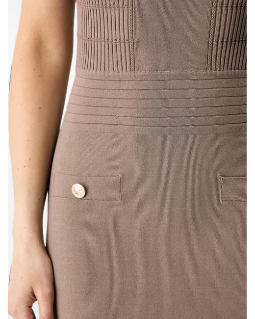 Guess Brown Button-Detail Ribbed-Knit Mini Dress