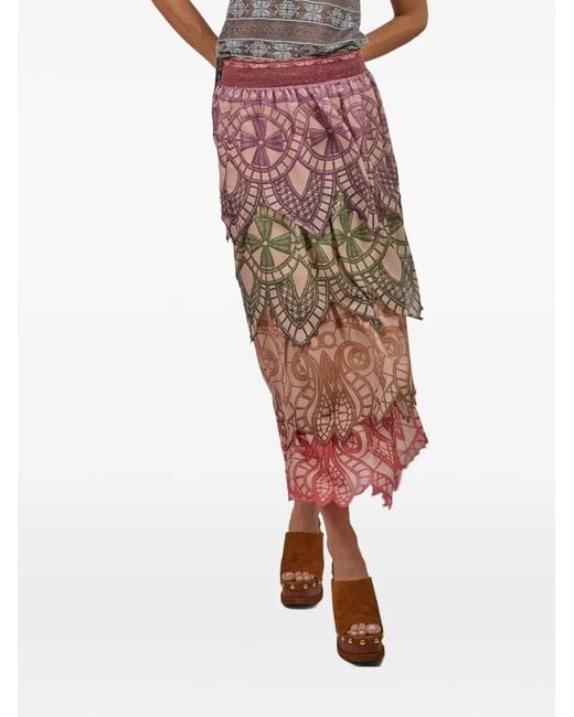 Cecilia Prado Pink Aurora Tiered Midi Skirt