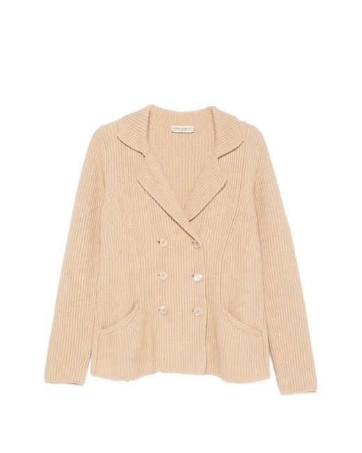 SERGIO MORETTI FIRENZE Natural Double-Breasted Ribbed-Knit Sweater