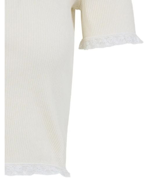 Miu Miu White Top mit Spitzeneinsätzen