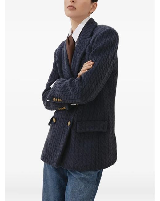 Brunello Cucinelli Blue Double-Breasted Textured Blazer