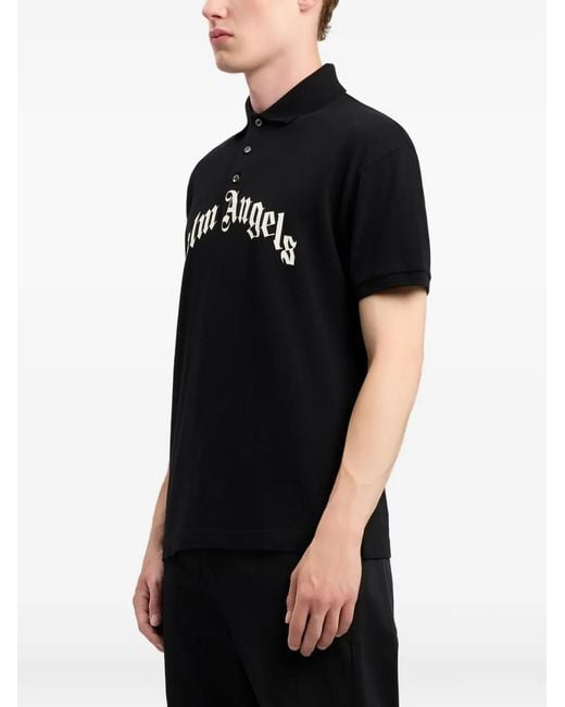 Palm Angels Black Curved Logo Polo S/S for men